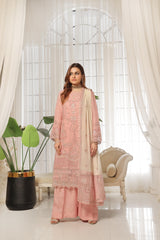 Dressline Lunching New 3 Piece Semi Stitched Luxury Emb ChikankariWith Boring Work Chiffon Collection