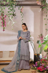 Dressline New Semi Stitched 3 Pcs Premium Emb ChikankariJacquard Lawn Collection