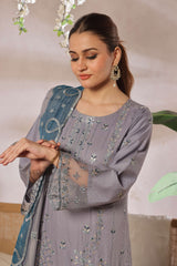 Dressline New Semi Stitched 3 Pcs Premium Emb ChikankariJacquard Lawn Collection