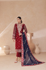 Azrina By Dressline Semi Stitched 3 Piece Chiffon Collection'2025-azrina-DKredBlack