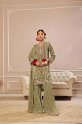 Dressline Launching New Stitched 3 Piece Emb Luxury Chiffon Gharara Collection