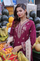 Dressline Basant Stitched Luxury Emb Banadora Lawn Collection With Chiffon Dupatta & Emb Cotton Trousers