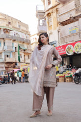 Dressline Basant Stitched Luxury Emb Banadora Lawn Collection With Chiffon Dupatta & Emb Cotton Trousers