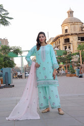 Dressline Basant Stitched Luxury Emb Banadora Lawn Collection With Chiffon Dupatta & Emb Cotton Trousers