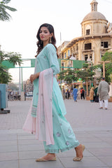 Dressline Basant Stitched Luxury Emb Banadora Lawn Collection With Chiffon Dupatta & Emb Cotton Trousers
