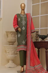 Bin Saeed Stitched 3 Piece Exclusive Emb Lawn Vol-02 Collection-SM-1568-Green