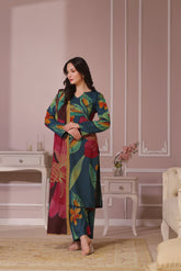 Feathers Unstitched 3 Piece Winter Collection-DARK BLOOM-FT438