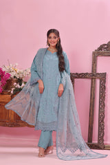 Dressline Semi Stitched Laserkari & Chikankari Emb Lawn