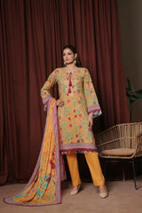 Dressline Zaha Unstitched 3-Pcs Premium Luxury Chikankari Emb Slub Digital Print Lawn Collection