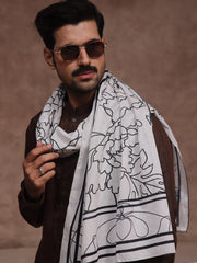 Tng By MD Mens Stole Collection-Floral Stole White
