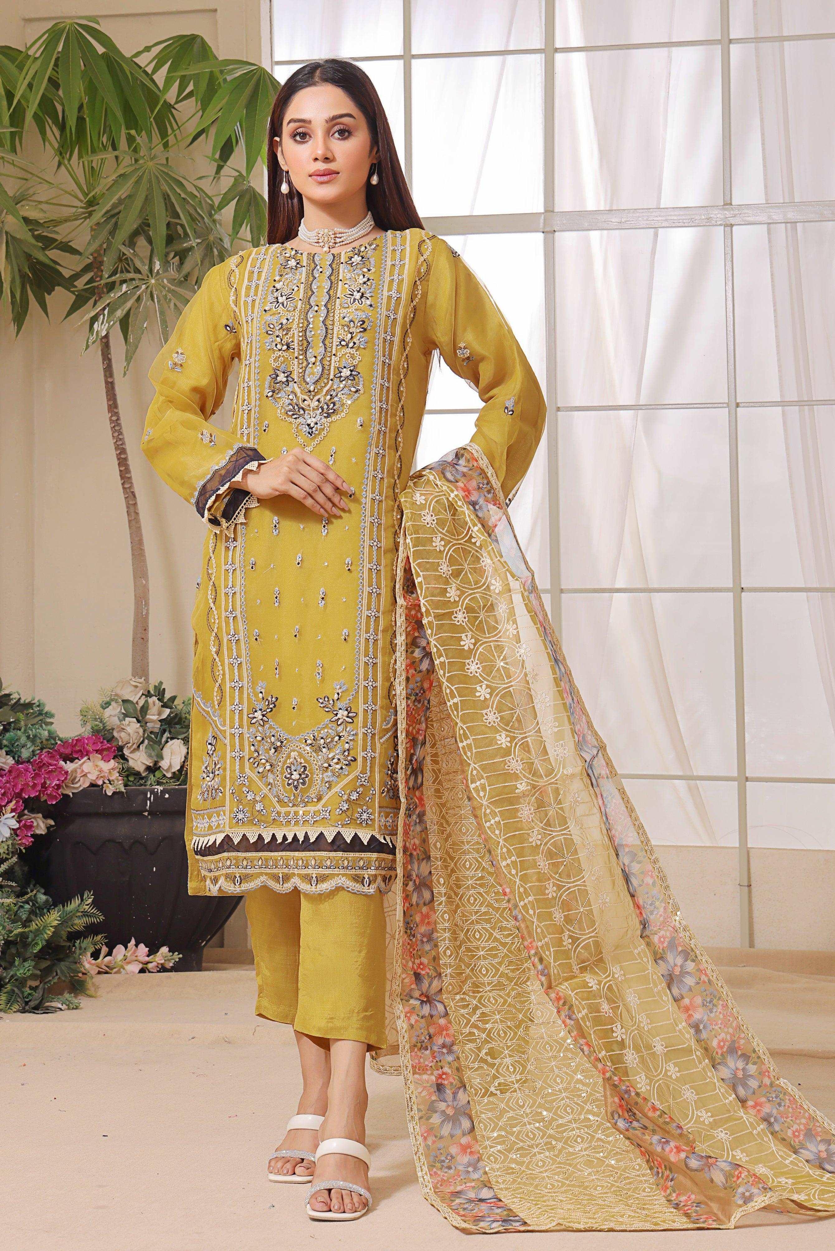 3 PIECE - EMBROIDERED ORGANZA SUIT 109K - Dressline Fabric