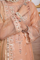 Dressline Red-Rose A Statement Of Elegance Semi Stitched Zari Aiyudiya Net Collection With Staple Lorex Dhari Dupatta & Raw Silk Grip Trousers