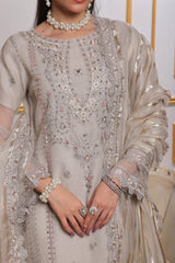 Dressline Red-Rose A Statement Of Elegance Semi Stitched Zari Aiyudiya Net Collection With Staple Lorex Dhari Dupatta & Raw Silk Grip Trousers