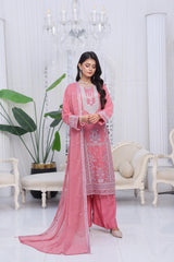 Dressline Mulberry Semi Stitched Luxury Emb Chiffon 3 Piece Suit