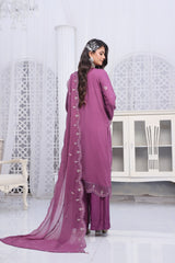 Dressline Mulberry Semi Stitched Luxury Emb Chiffon 3 Piece Suit