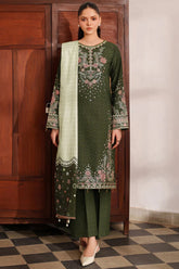 Meline By Farasha Unstitched 3 Piece Premium Viscose Suit-05-Olive Drap