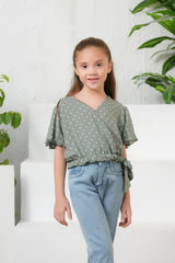 Sprinkles Stitched 1 Piece Summer Shirts Kids Collection'2025-Ditsy Olive Floral Print Crop Top