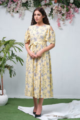 Sprinkles Stitched 1 Piece Summer Shirts Women Collection'2025-The Duo Yellow Allover Flover Print Short Sleeve Tunic Dress