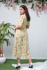 Sprinkles Stitched 1 Piece Summer Shirts Women Collection'2025-The Duo Yellow Allover Flover Print Short Sleeve Tunic Dress