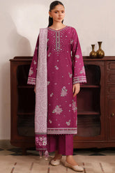 Meline By Farasha Unstitched 3 Piece Premium Viscose Suit-08-Berry Blush