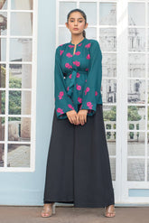 Urban Cut Warm Green Embroidered Fusion Top 1 Piece