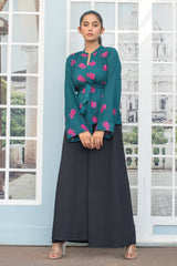 Urban Cut Warm Green Embroidered Fusion Top 1 Piece