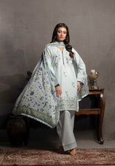 Abeera Exclusive Stitched 3 Piece Festive Premium Lawn Suit-Celeste