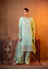 Abeera Exclusive Stitched 3 Piece Festive Premium Lawn Suit-Verdelle