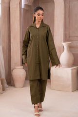 Ayla Studio Stitched SOLID ESSENTIAL CO-ORD - Olive