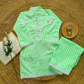 Hiba Fashion Fluorescent green striped Lawn Co-ord set (FSB-004)