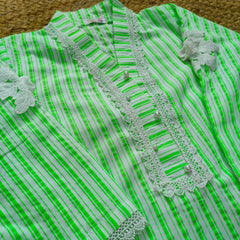 Hiba Fashion Fluorescent green striped Lawn Co-ord set (FSB-004)