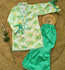 Hiba Fashion Green Chikankari Digital printed 2 PC Festive Dress (FSE-003)