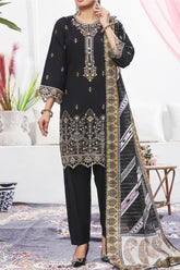 Aizal Stitched 3 Piece Embroidered Fancy Suit-AE-101-Black