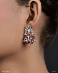 Flora Earrings Silver Fuchsia - Zeesy Jewellery
