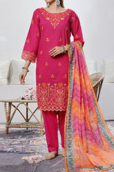 Aizal Stitched 3 Piece Embroidered Fancy Suit-AE-104-Pink