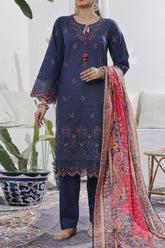 Aizal Stitched 3 Piece Embroidered Fancy Suit-AE-105-Blue