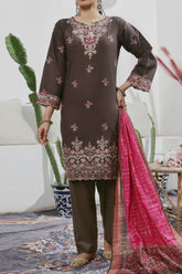 Aizal Stitched 3 Piece Embroidered Fancy Suit-AE-107-Brown