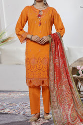 Aizal Stitched 3 Piece Embroidered Fancy Suit-AE-108-Orange