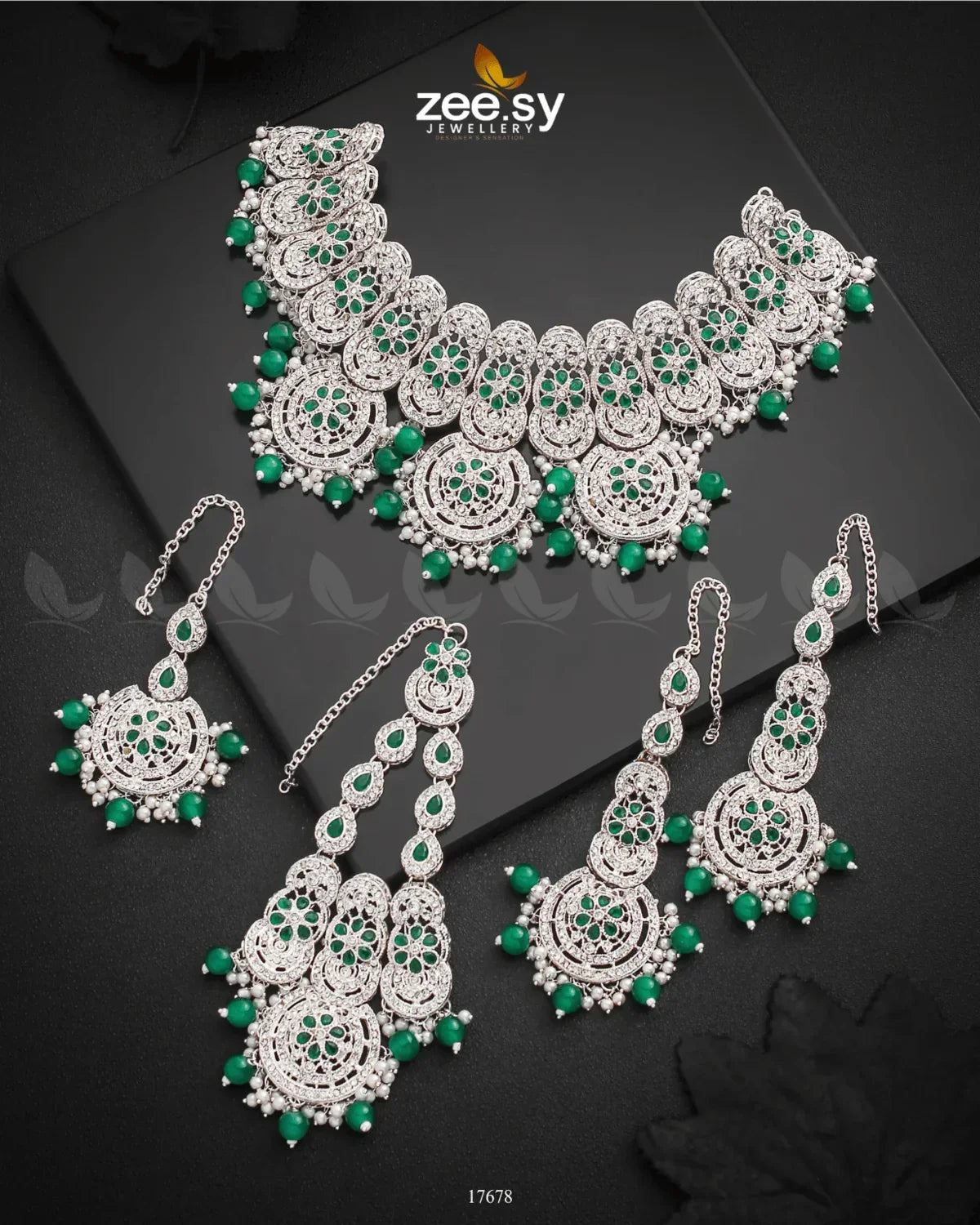 Panoramic Necklace Silver Green - Zeesy Jewellery