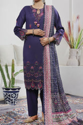 Aizal Stitched 3 Piece Embroidered Fancy Suit-AE-109-Purple