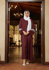Hijabi.Pk Maroon Abaya Handwork on Sleeves | Serene Threads