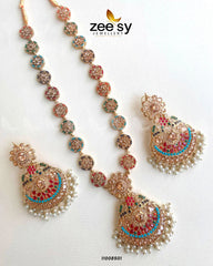 Multi-Toned Floral Malla Necklace Set Champagne - Zeesy Jewellery