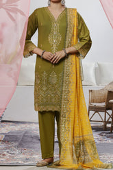 Aizal Stitched 3 Piece Embroidered Fancy Suit-AE-110-Green