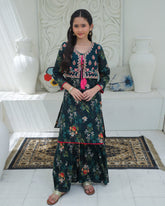 Khanak Stitched Kids-Bottle Green 2Pcs Koti Style With Gharara KST 199