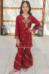 Khanak Stitched Kids-Maroon Gharara Suit KST 145