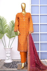Bin Saeed Stitched 3 Piece Exclusive Printed Lawn Vol-18 Suit-LSM-3458-ORANGE