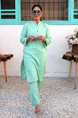 Tng By Md Solid Co Ords Collection-Haniya (Aqua Marine/Collar)