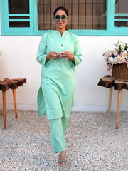 Tng By Md Solid Co Ords Collection-Haniya (Aqua Marine/Collar)