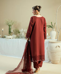 Luxe Edit By Kaanthaa Unstitched 3 Piece Summer Suit-KUNES-3P-10 MAROON-BAYON SILK UNSTITCHED 3PC