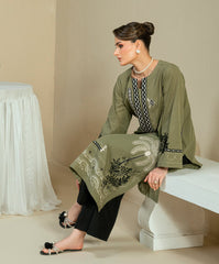The Thread Line By Kaanthaa Stitched 2 Piece Summer Suit-KEP-03 OLIVE-COTTON DOBBY STITCHED 2PC
